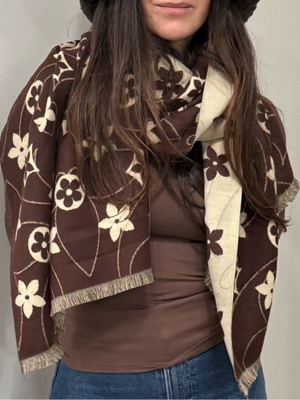 Paris made Brown & Cream Patterned Scarf